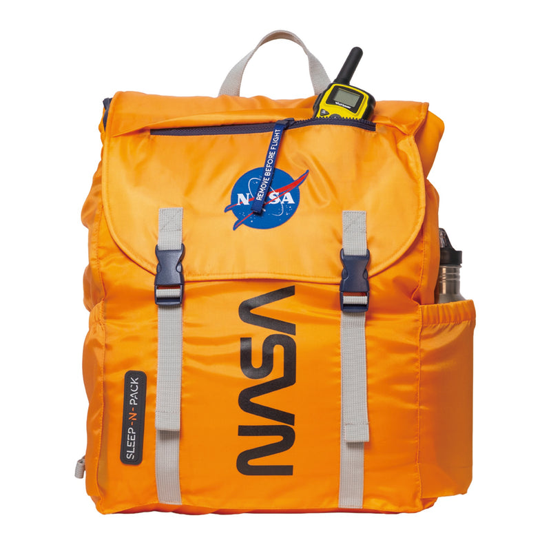 Sleep-N-Pack™ – Big Kid Size | NASA Official Logo & Patches | 2-in-1 Backpack & Sleeping Bag with Cozy Fleece Liner - ORANGE