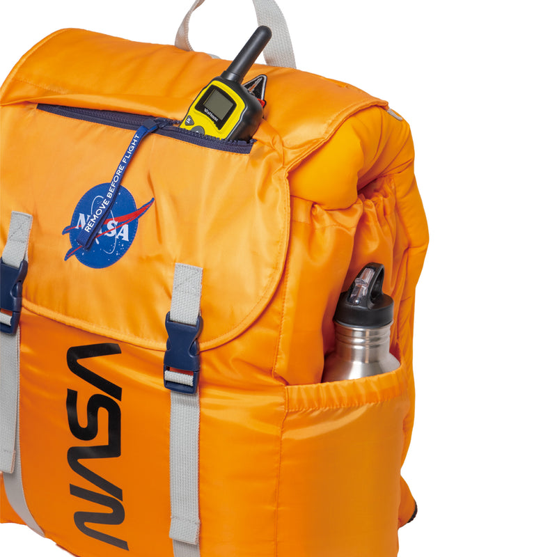 Sleep-N-Pack™ – Big Kid Size | NASA Official Logo & Patches | 2-in-1 Backpack & Sleeping Bag with Cozy Fleece Liner - ORANGE