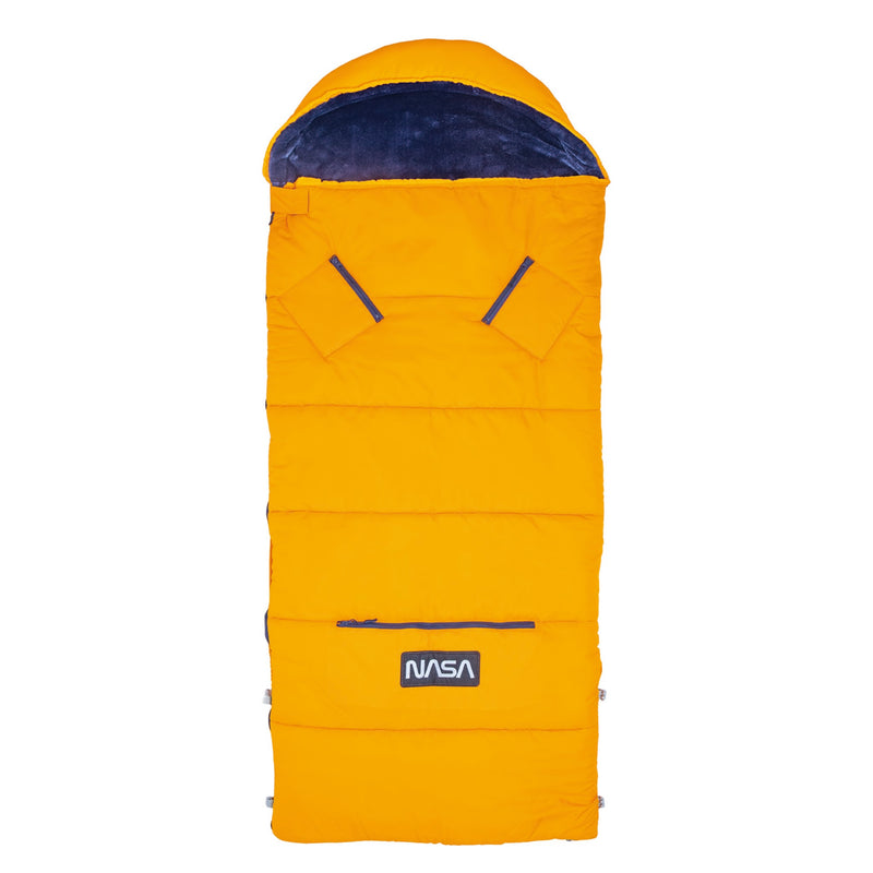 Sleep-N-Pack™ – Big Kid Size | NASA Official Logo & Patches | 2-in-1 Backpack & Sleeping Bag with Cozy Fleece Liner - ORANGE