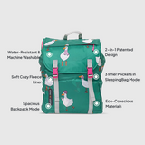 Sleep-N-Pack™ Big Kid Sleeping Bag Backpack – Silly Ducks in Golf Green