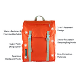 Sleep-n-pack: Packable Sleeping Bag, Big Kid 7-12+ yrs - Orange Oasis/Turquoise Sherpa