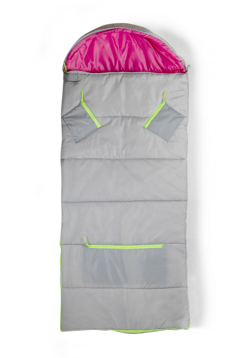 Sleep-n-pack: Kid's Sleeping Bag Backpack, Outdoor Rated, Light Grey/Hibiscus Pink