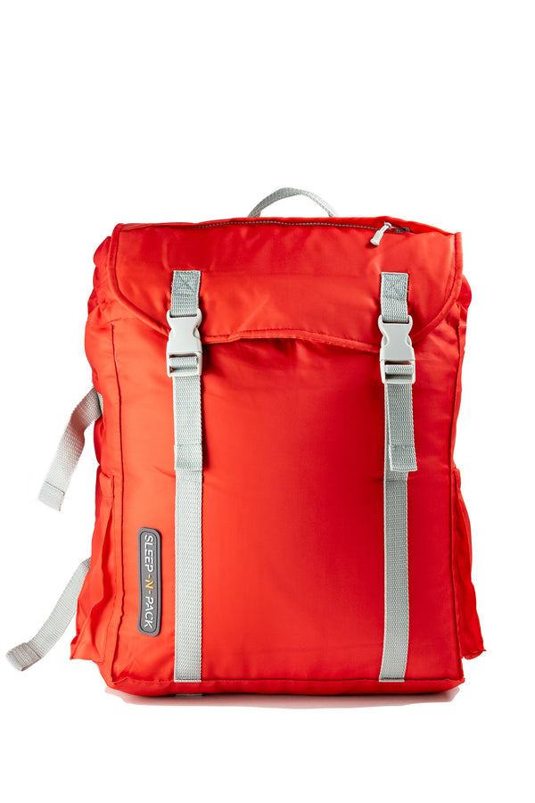 Sleep-n-pack: Kid's Sleeping Bag Backpack, Outdoor Rated, Sherpa Lined, Red/Grey